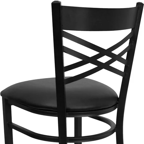 Vista 7 de Flash Furniture HERCULES Series Black ''X'' Back Metal Restaurant Barstool - Asiento de vinilo negro Asiento de vinilo negro/marco de metal negro