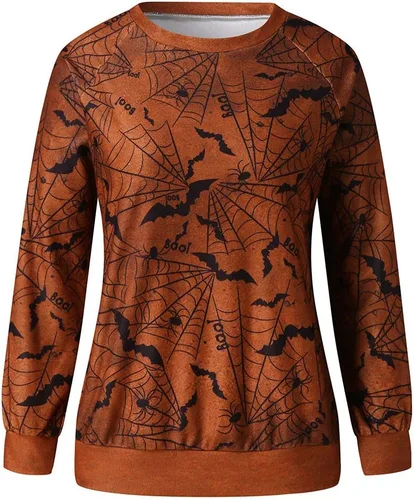 Vista 3 de Pumpkin Print Sweatshirt Halloween Crewneck Shirt Cats Graphic Printed Long Sleeve Loose Pullover Top Fall Sweaters