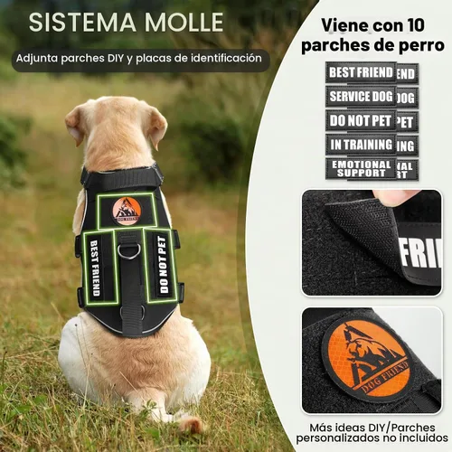 Vista 3 de Juego de chaleco y correa táctico para perro de servicio, arnés resistente con hebillas de metal para perros de tamaño mediano, chaleco ajustable