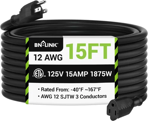 Vista 11 de BN-LINK Cable de extensión para electrodomésticos de 3 pies, cable de alimentación resistente de 15 amperios, 14/3 SPT-3, enchufe plano con conexión