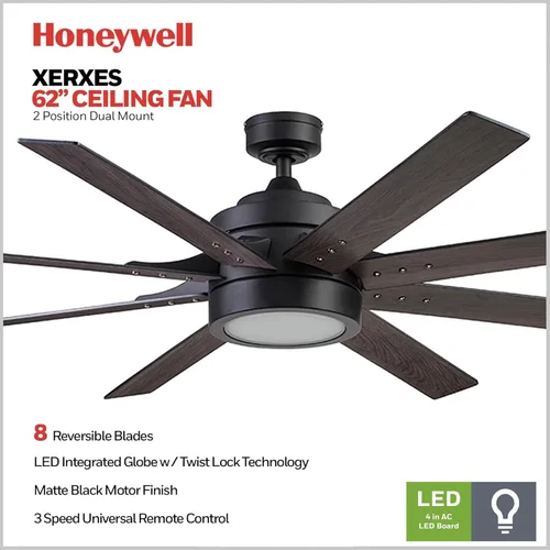 Vista 3 de Honeywell Ceiling Fans - Ventilador de techo Xerxes 51473-01, 62, negro mate