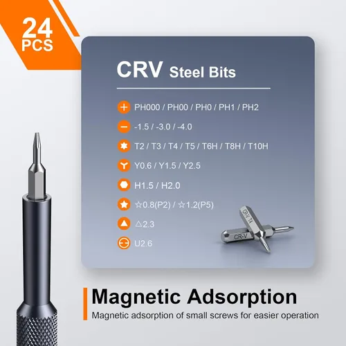 Vista 3 de JOREST Juego de destornilladores de precisión 25 en 1, mini kit de herramientas de reparación con Torx para Macbook, computadora, laptop, iPhone