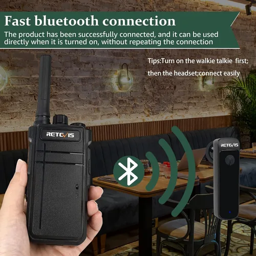 Vista 3 de Retevis Walkie Talkies RB37 Bluetooth, radio bidireccional Bluetooth, nueva versión, batería de larga duración de 2000 mAh y 120 h, auricular