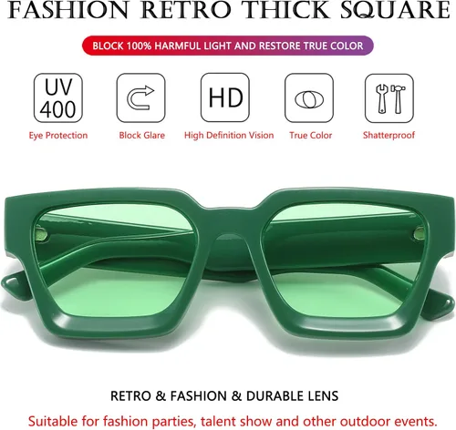 Vista 2 de AIEYEZO Gafas de sol cuadradas para mujeres y hombres, gafas de sol cuadradas con montura gruesa, estilo de diseñador simple