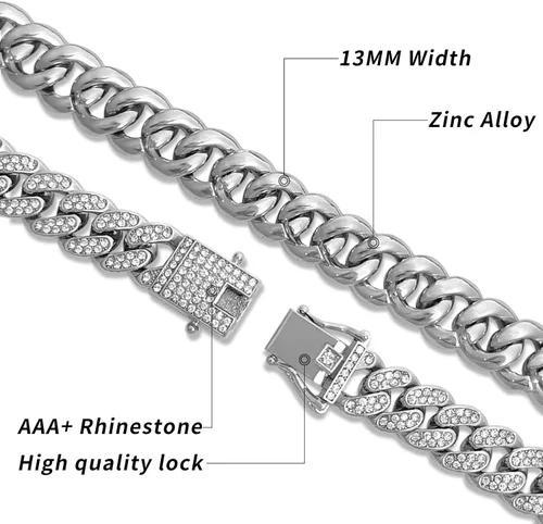 Vista 3 de ICEDATA Cadena de eslabones cubanos Hip Hop de 0512in de ancho AAA con diamantes de imitación de aleación de zinc para hombre Zinc cristal