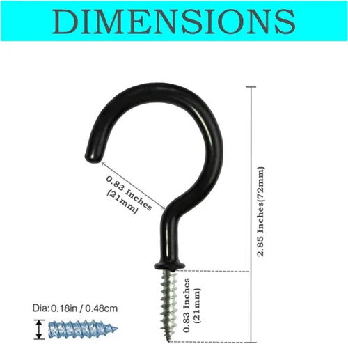 Vista 2 de Ganchos para tornillos de techo de 2 pulgadas, 15 piezas con funda reutilizable, con revestimiento de vinilo, ganchos de rosca para colgar (negro)