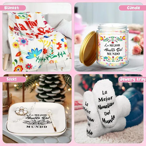 Vista 6 de Reallnaive 6 piezas de regalos de Abuela, regalos para La Mejor Abuelita Del Mundo, regalos españoles para abuela, cumpleaños, incluyendo manta
