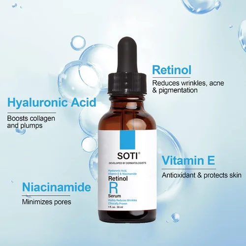 Vista 9 de Suero facial de retinol, reduce arrugas, manchas de edad, marcas postacné. Estimula el colágeno, piel firme, antienvejecimiento con ácido