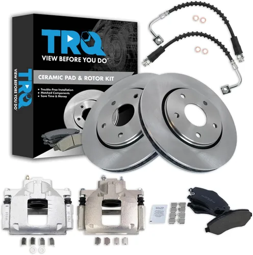 Vista 39 de TRQ Juego de pastillas de freno delanteras y rotores de cerámica, pinzas, mangueras, compatibles con Honda Odyssey 2005-2010
