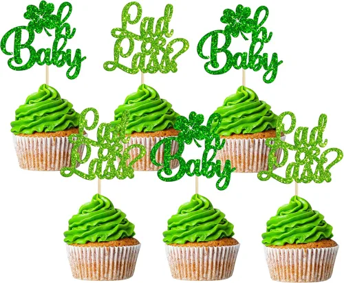 Vista 10 de Gyufise 1 decoración para pastel del día de San Patricio, trébol verde con purpurina de cuatro hojas, decoración de pastel de cumpleaños, decoración