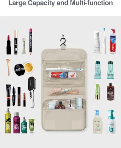Vista 4 de Luxtude Neceser colgante para mujer con gancho para colgar, bolsa de artículos de tocador de viaje resistente al agua, bolsa organizadora de viaje
