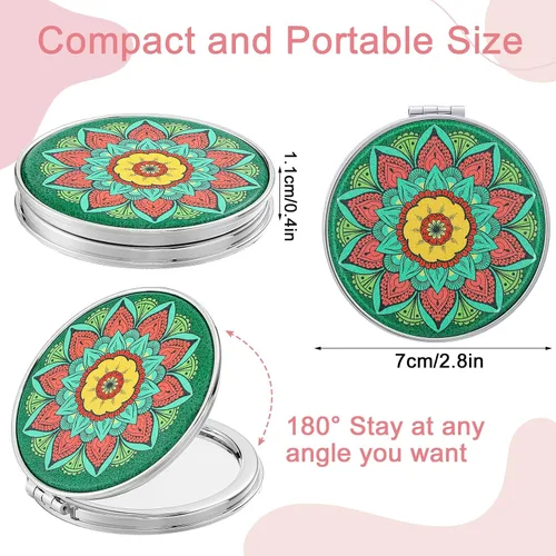 Vista 3 de Berlune 10 piezas de espejo de bolsillo con mandala, mini espejos de maquillaje compactos de viaje, accesorios plegables a mano, diseños de mandala