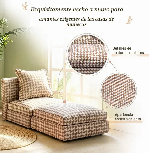 Vista 2 de iLAND Muebles de Casa de Muñecas Sofá Seccional en Miniatura para Decoración de Casa de Muñecas Compatible con Accesorios a Escala 1/12, Sofá