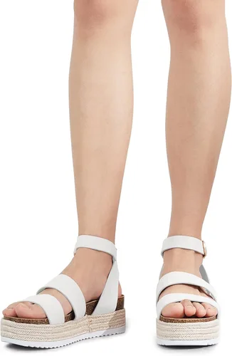 Vista 4 de Eileency Sandalias de cuña con hebilla de punta abierta para mujer, con correa de tobillo, estilo casual