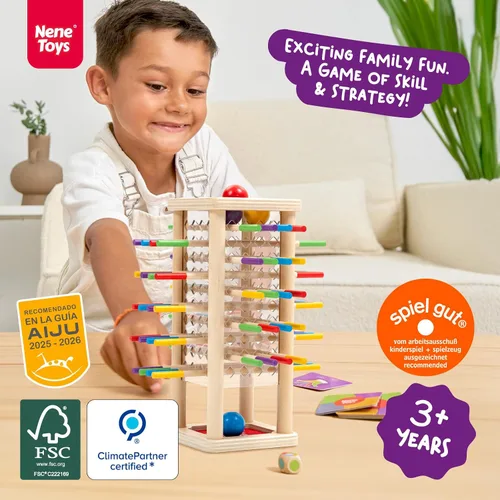 Vista 2 de Nene Toys BALLFALL - Juego de mesa de madera Montessori para niños de 3 a 9 años - Juguete educativo para habilidades motoras finas y pensamiento