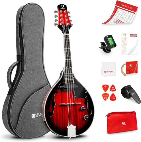 Vista 10 de Vangoa Instrumento de Mandolina de Caoba Eléctrico Acústico Estilo A, Mandolina Musical para Principiantes, Adultos, Adolescentes, Niños, Negro