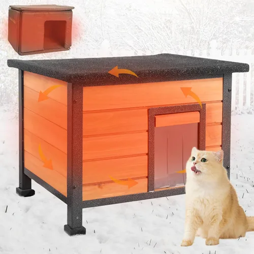 Vista 8 de Casa para gatos al aire libre, casa para gatos al aire libre, resistente a la intemperie, techos de asfalto abiertos, casa para gatos para gatos