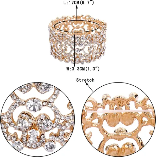 Vista 6 de EVER FAITH Pulsera elástica de cristal austríaco con corazón Art Deco para mujer, transparente