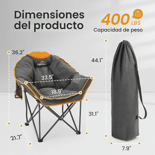 Vista 3 de Silla de campamento cómoda acolchada de gran tamaño para adultos, silla de césped acolchada portátil, (paquete de 2) (naranja)
