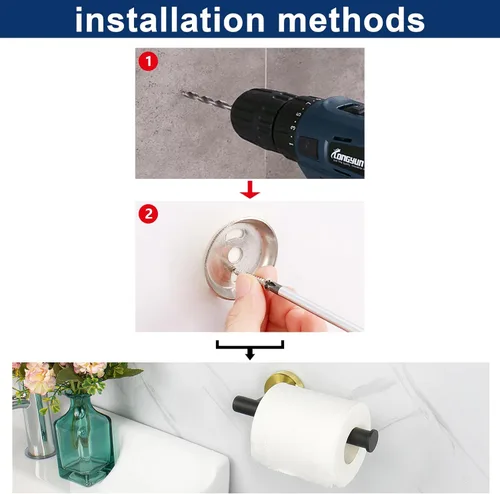 Vista 7 de NearMoon Portarrollos de papel para baño, soporte premium de papel higiénico SUS304 de acero inoxidable resistente al óxido montado en la pared