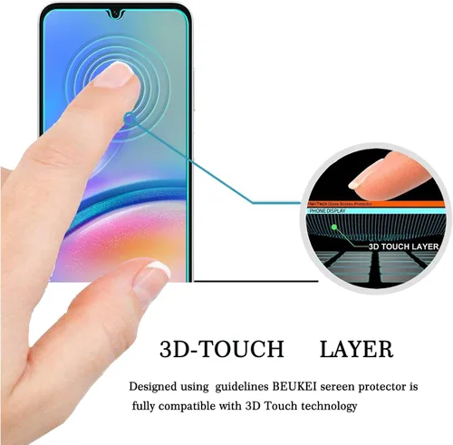Vista 2 de Protector de pantalla diseñado para Samsung Galaxy A05s/Galaxy A05, vidrio templado, sensible al tacto, compatible con fundas, dureza 9H