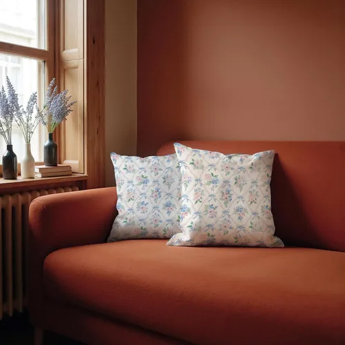 Vista 4 de Juego de 2 fundas de almohada florales con lazo de cinta azul y rosa de 18 x 18 pulgadas, decoración de dormitorio de habitación preparada, fundas