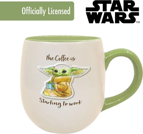 Vista 6 de ICUP Star Wars Mandalorian Grogu Starting To Work The Coffee Is Embossed Taza de cerámica de 14 onzas