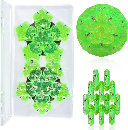 Vista 11 de LAFFTRAK - Esfera magnética antiestrés con imanes, juguetes sensoriales - Verde brillante cristalino; juego de 12 piezas - Creatividad más allá