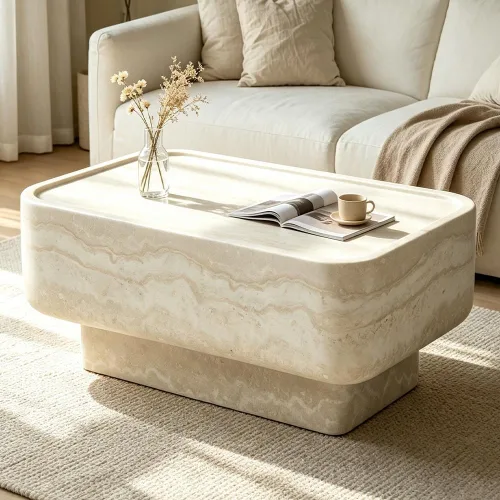 Vista 30 de WILLIAMSPACE Mesa auxiliar redonda de 15.94" en mármol sintético para sala 14.57"*16.54"H-beige+amarillo