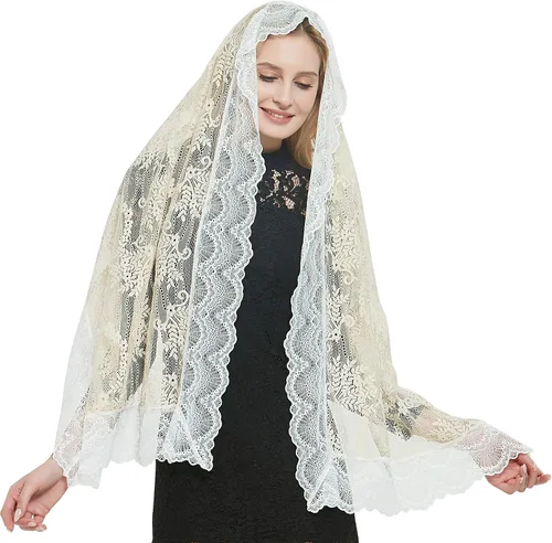 Vista 25 de Bufanda de encaje floral vintage de pestañas capilla velo mantilla infinito latino masa S04