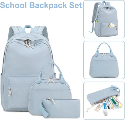 Vista 2 de Bluboon Juego de mochila para adolescentes, mochila escolar para niñas, lonchera y lápices, bolsas para estudiantes, 3 en 1