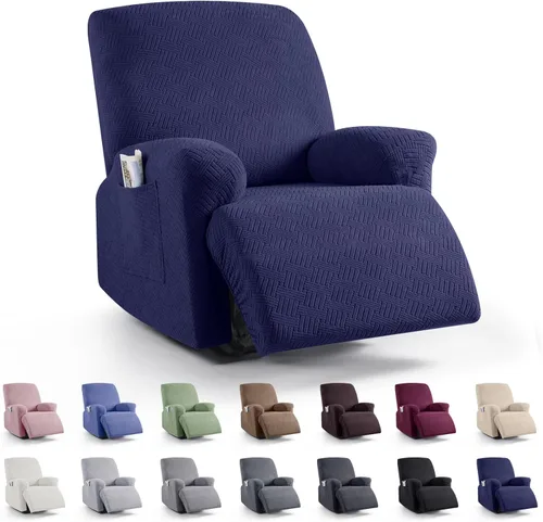 Vista 42 de KinCam Fundas para Reclinables, Fundas Elásticas para Sillas Reclinables, Fundas para Sofá Reclinable con Rayas Jacquard, Fundas Protectoras de Negro