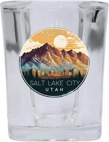 Vista 3 de Salt Lake City Utah Souvenir - Vaso de chupito cuadrado de 2 onzas, base azul B