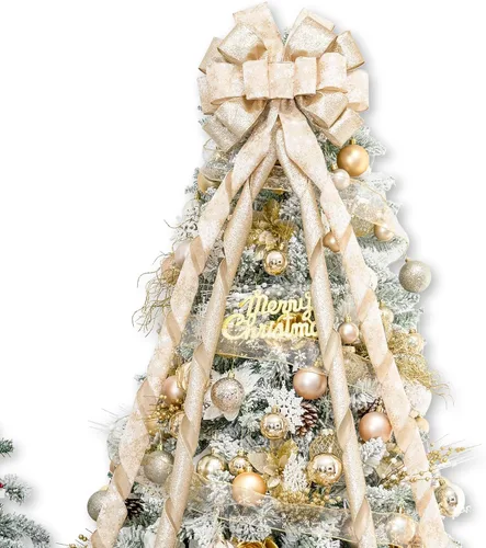Vista 16 de Hismir Lazo grande de 53 x 13 pulgadas con serpentina de purpurina, lazos decorativos para árbol de Navidad, corona, puerta, festival, decoración