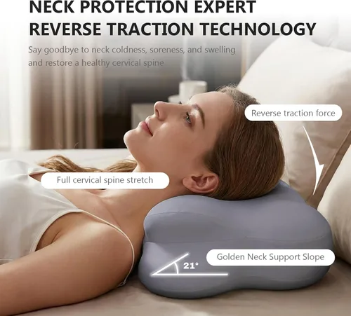 Vista 3 de Almohada Cloud de espuma viscoelástica ergonómica para el cuello cervical con funda de almohada transpirable, diseño ajustable de doble altura