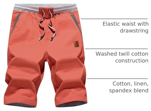 Vista 18 de JustSun Pantalones cortos para hombre, estilo casual, de algodón, con cintura elástica y bolsillos Negro