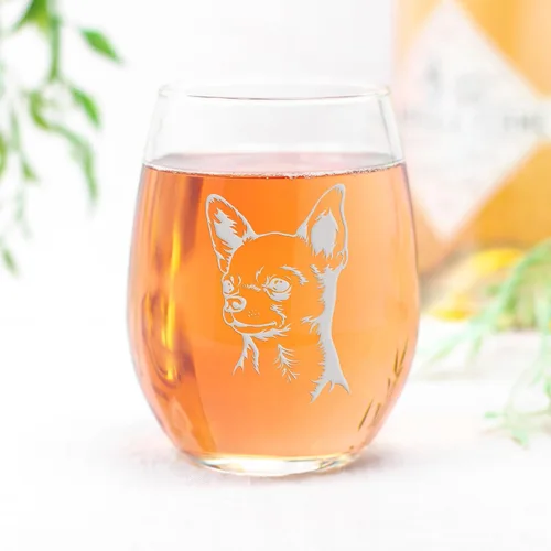 Vista 6 de Copa de vino sin tallo con cara de Chihuahua, regalo para perro, regalo para chihuahua, 2 vasos