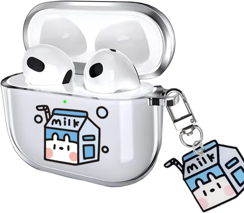 Vista 14 de Funda para AirPods 4 2024 con mosquetón de llavero, funda transparente para AirPods 4, diseño de anime, funda suave con adornos para niños, niñas