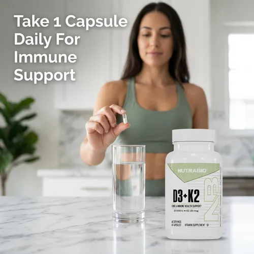 Vista 4 de NutraBio Vitamina D3 K2 5000 UI D3 como colecalciferol con vitamina K2 como MENA-Q MK7 (180 mcg) Apoya la salud ósea y cardíaca Sin OMG, sin