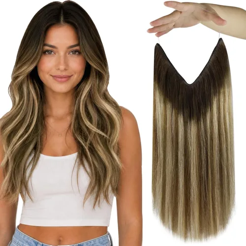 Vista 60 de Fshine - Extensiones de cabello con hilo invisible de 12 pulgadas, color rubio ceniza con reflejos de rubio decolorado, pieza de cabello humano real