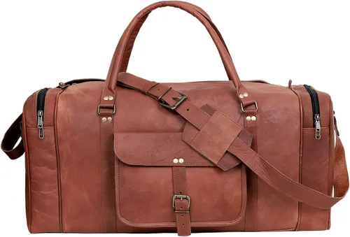 Vista 2 de Bolsa de cuero genuino de 24 pulgadas para viajes durante la noche de fin de semana, bolsa de cuero para deportes, gimnasio, bolsa de viaje