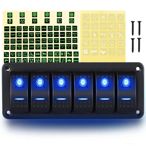 Vista 22 de GOOACC Panel de interruptores basculantes de 2 cuadras, 12 V, 24 V CC, color azul, panel de aluminio de 5 pines, encendido y apagado, panel