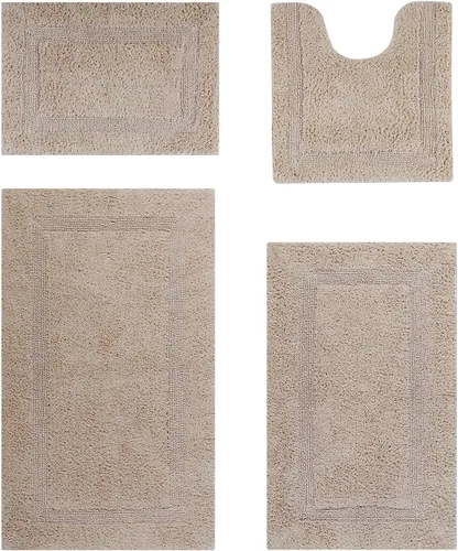 Vista 17 de Better Trends Juego de 4 alfombras de baño de lujo, 100% algodón, suaves, absorbentes de agua, reversibles, lavables a máquina, para decoración