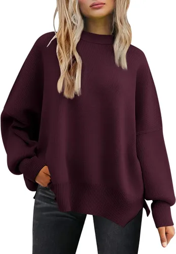 Vista 208 de Lillusory - Suéter extragrande con mangas de murciélago y cuello redondo para mujer, prenda moderna de otoño de tejido de punto sin botones