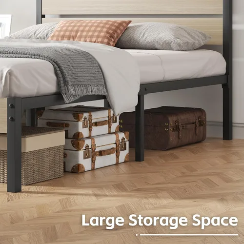 Vista 5 de Fluest Base de cama con cabecera y estribo, con almacenamiento debajo de la cama, sistema de soporte totalmente metálico, no necesita somier, fácil