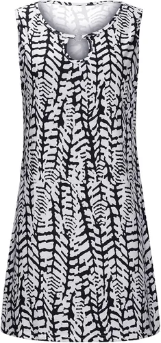 Vista 3 de Zkuisw Fashion 2024 Women Casual Sexy Round Neck Printing Dresses Summer Pullover Dress Sleeveless Retro Seal Mini Dress