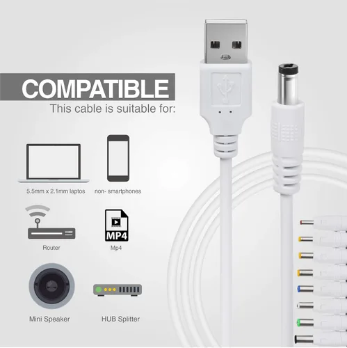 Vista 3 de UCEC Cable de alimentación DC 5V, USB universal a DC 0.2x0.1 in Cable de carga de enchufe con 8 conectores intercambiables adaptadores