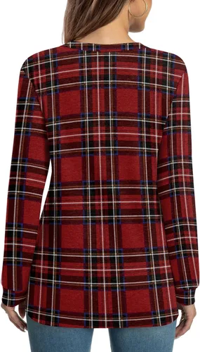 Vista 3 de HOTGIFT Blusa tipo túnica de manga larga con cuello en V y botones para mujer 2026