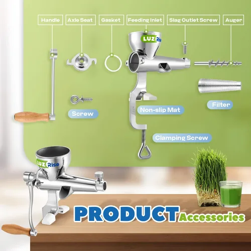 Vista 3 de Exprimidor manual de hierba de trigo con manivela, extractor de hierba de trigo de mano, exprimidor de frutas y verduras, acero inoxidable 304