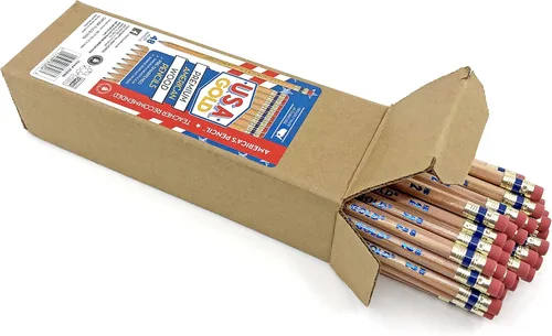 Vista 3 de RoseArt Lápices naturales HB con caja de madera americana preafilada de oro de Estados Unidos, paquete de 48